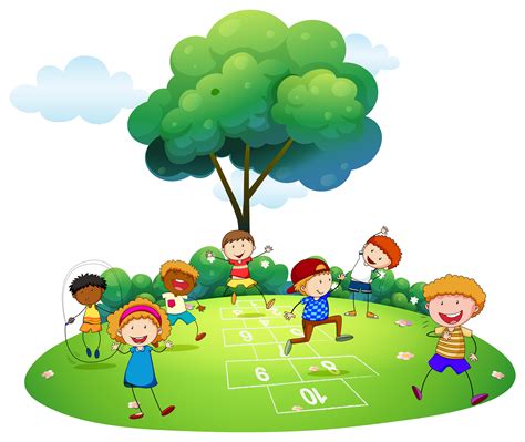 Many Children Playing Hopscotch In The Park 446350 Vector Art At Vecteezy