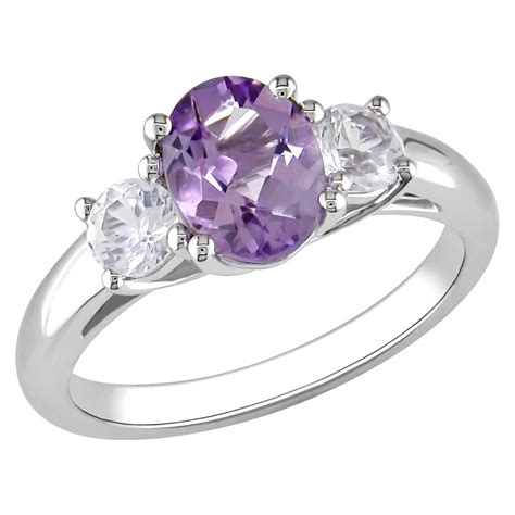 Amethyst And Created White Sapphire Ring In Sterling Silver Purple
