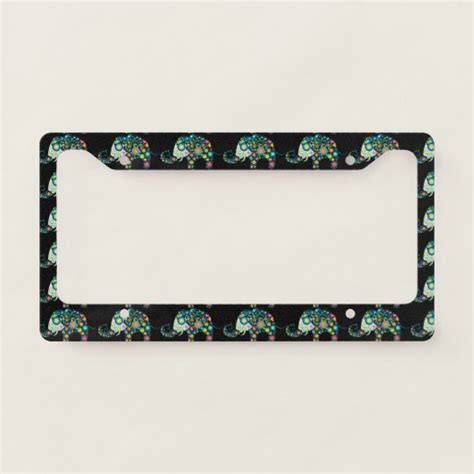 Colorful Flowers Elephant Pattern License Plate Frame