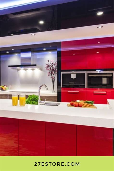 A wealth of fitted kitchen ideas, colours and kitchen storage the combination of colours such as red, yellow, orange and green form warm colour tones. High Gloss Polyester Red | Kitchen cabinet trends, Kitchen ...
