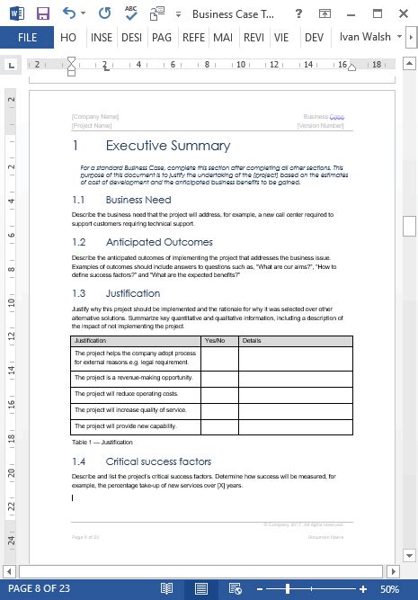 Business Case Templates MS Word Templates Forms Checklists For MS
