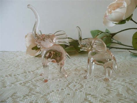 Pair Of Cute Vintage Pink Blown Glass Elephant Figurines Etsy