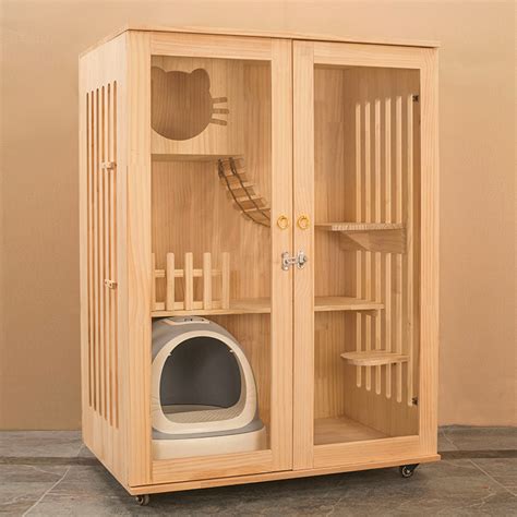 Solid Wood Cat Villa Cat Cage Oversized Cat House Luxury Cat Cabinet