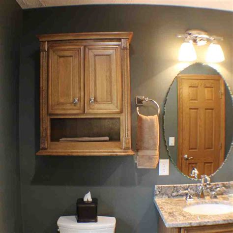 Framed mirrors match the grey stained cabinets used on this double vanity. Maple Bathroom Wall Cabinet - Home Furniture Design