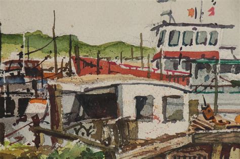 Watercolor Painting Of Harbor Scene 1969 Ebth