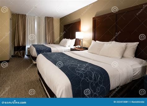 Interior Of Generic Hotel Room Two Queen Bed Room Stock Image Image