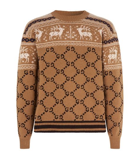 Gucci Gg And Reindeer Jacquard Wool Sweater In Neutrals Modesens