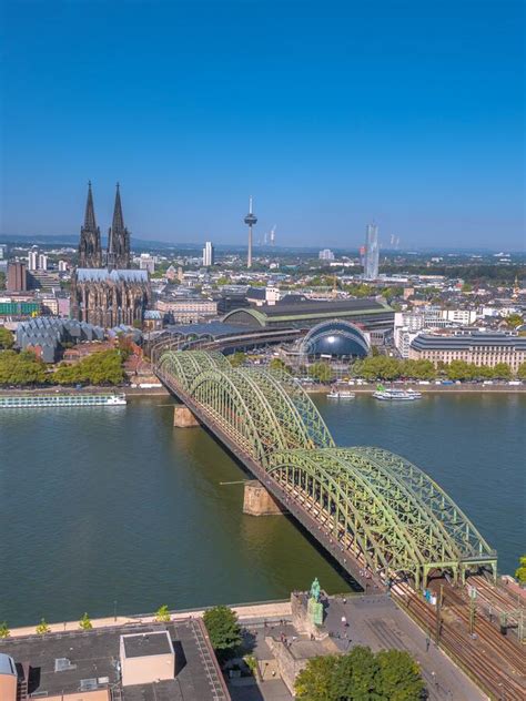Aerial Panorama Of The Hohenzollern Bridge Over Rhine River On A Sunny