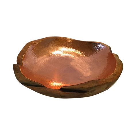 Hand Carved Wooden Bowl Lined In Hammered Copper Hand Carved Wooden Bowls Wooden Bowls