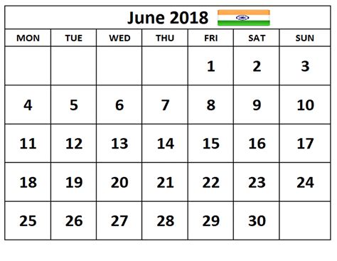 June 2018 Calendar India Holidays Oppidan Library