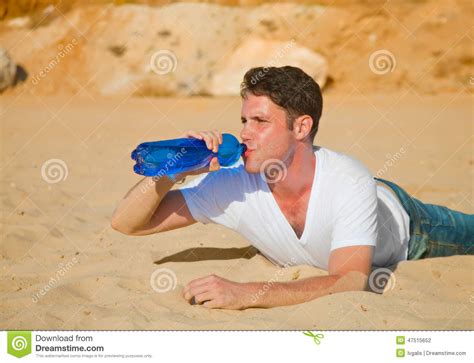 Thirsty Man In A Desert Stock Photo 36708402