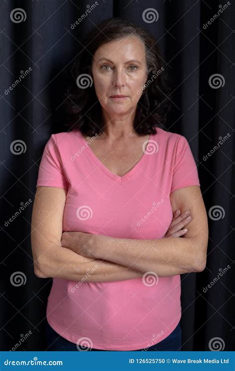 Women In Pink For Breast Cancer Crosses Their Arms Stock Photo Image