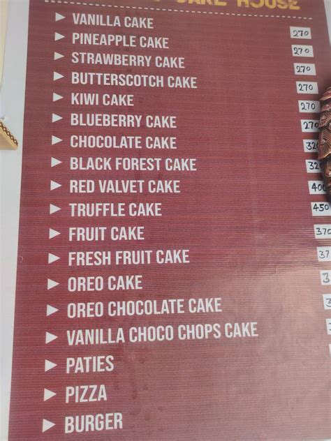 Menu At The Cake House India Mawakot Rd