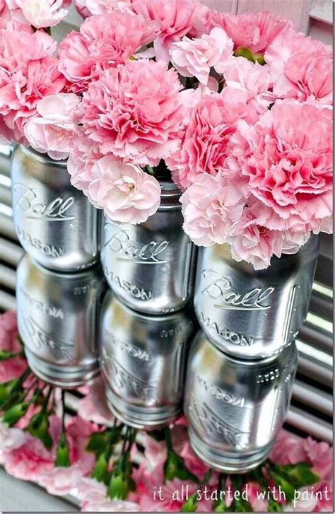 Painted Mason Jars With Pink Flowers Tickled Pink