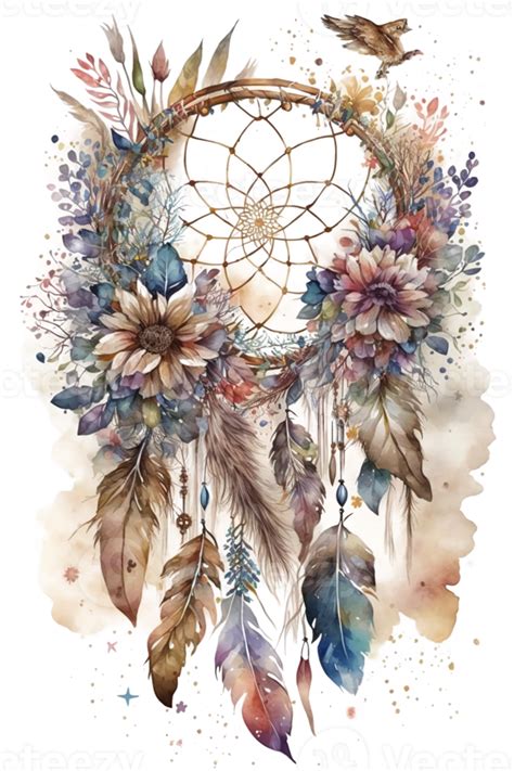 Watercolor Decoration Bohemian Dream Catcher Boho Feathers Decoration