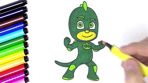 Pj Masks Gekko Drawing And Painting Colors For Kids And Toddlers Youtube