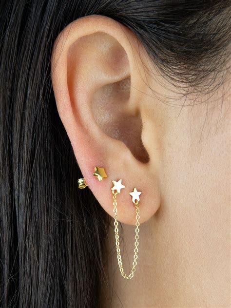 Adinas Jewels Double Star Chain Stud Earring In 2021 Earings