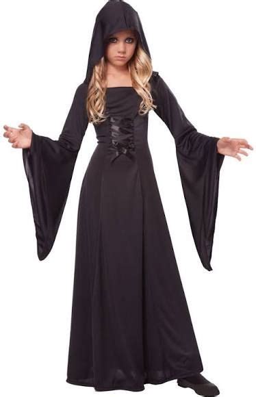 Childs Black Hooded Robe Costume Girls Vampire Costume Halloween
