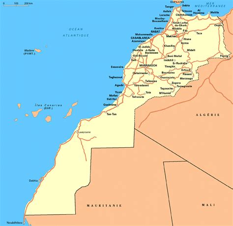 Detailed Road Map Of Western Sahara And Morocco Western Sahara