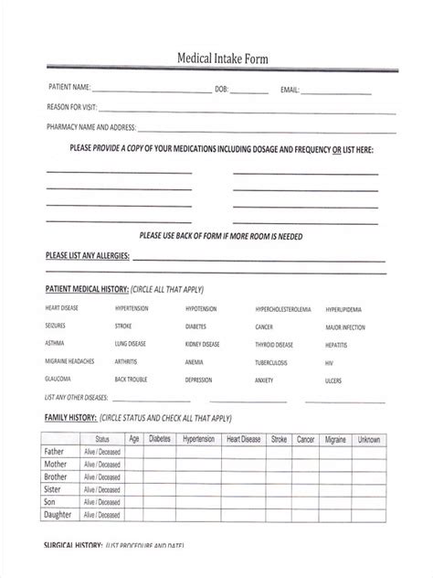 Medical Patient Intake Form Template