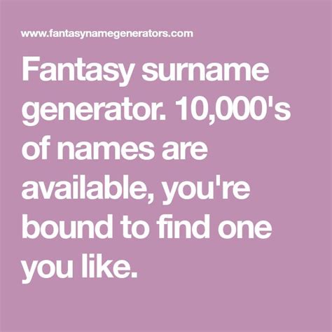 Fantasy Surname Generator S Of Names Are Available You Re