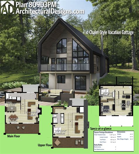 Plan 80903pm Chalet Style Vacation Cottage In 2021 Vacation Cottage