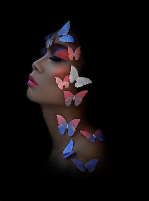 Womans Face With Butterflies Color Art Butterfly Art Make Up Art