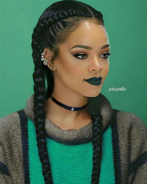 Rihanna Twobraided Rihanna Hairstyles Braided Ponytail Hairstyles