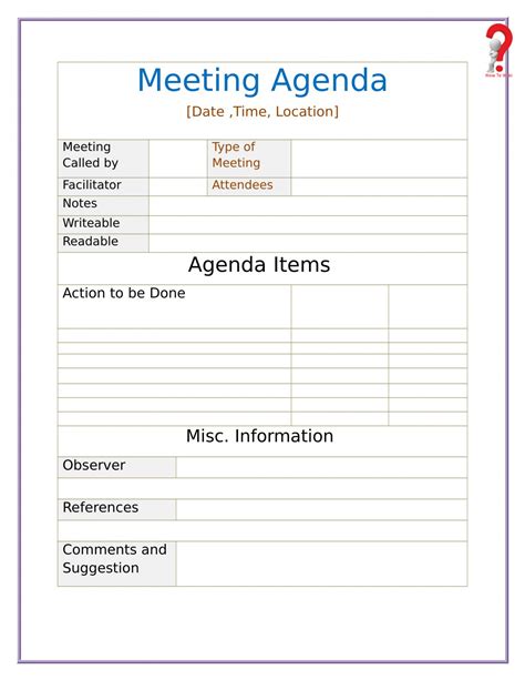 Editable How To Write A Meeting Agenda Template Howtowiki Meeting