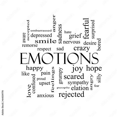 Emotions Word Cloud Concept In Black And White Stock Illustration