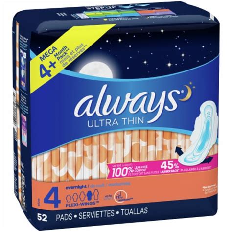 Always Ultra Thin Size 4 Overnight Pads With Wings 156 Ct Bakers