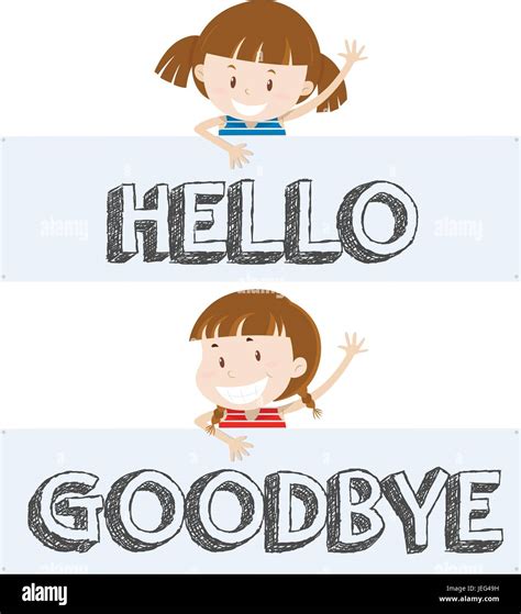 Girls Saying Hello And Goodbye Illustration Stock Vector Image And Art