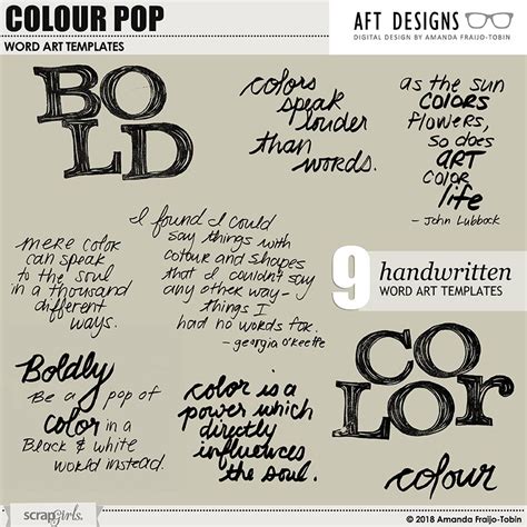 Scrapsimple Word Art Templates Colour Pop By Aft Designs Amanda