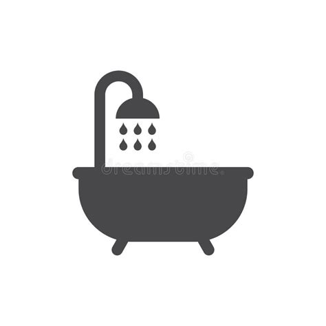 Bathtub With Shower And Water Drops Black Vector Icon Stock Vector