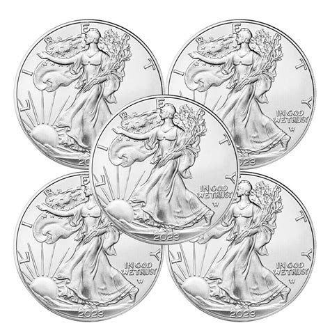 Lot Of 5 2023 American Eagle Coins 1 Oz 999 Fine Silver Bu