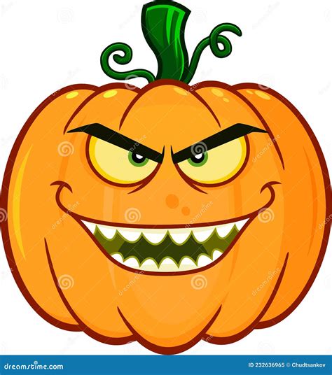 Evil Halloween Pumpkin Cartoon Emoji Face Character With Angry