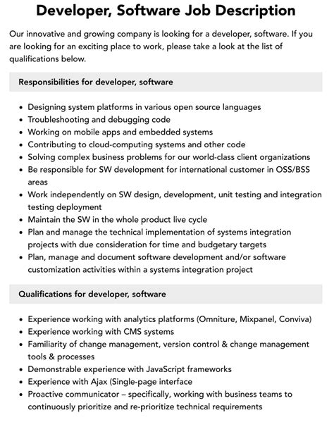 Developer Software Job Description Velvet Jobs