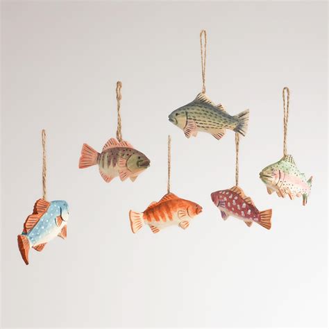 Wooden Fish Ornaments Set Of 6 Fish Ornaments Wooden Fish Ornaments