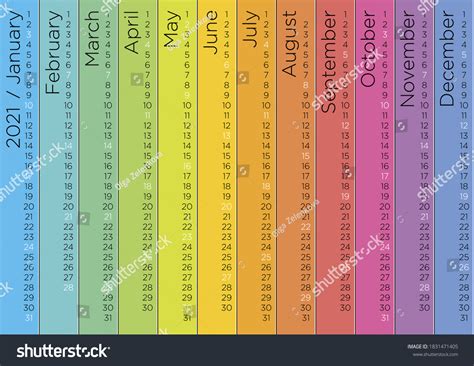 Creative Rainbow Linear Calendar 2021 Sundays Stock Vector Royalty