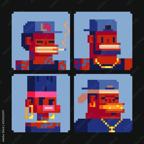 Gangsters Characters Pixel Art Set Smoking Gangsta Rap Stars Avatar