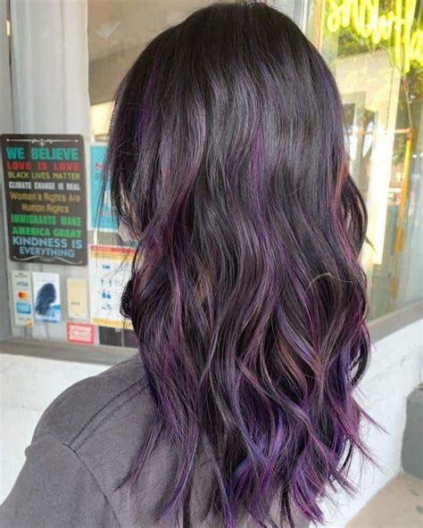 Long Purple Highlights On Black Hair Purple Highlights Brown Hair