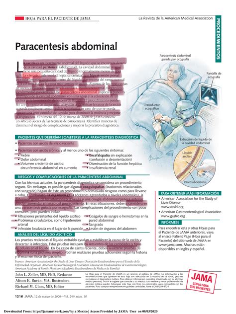 Paracentesis 2 Paracentesis Abdominal Hoja Para El Paciente De Jama