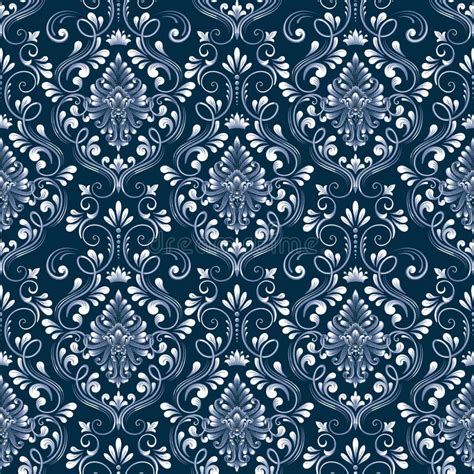 Vector Blue Damask Seamless Pattern Background Classical Luxury Old