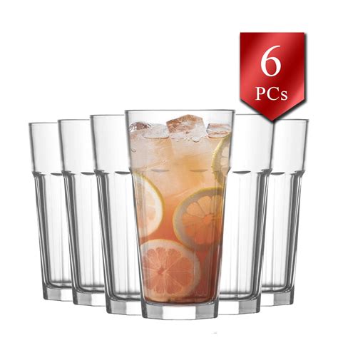 Highball Drinking Glasses Set Of 6 Water And Juice Glassware Tumbler