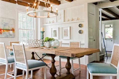 Dining and kitchen tables in our cottage beach collection, can transform your dining room or kitchen into the serene and tranquil room you have been longing for. Rustic Coastal Dining Room | Coastal dining room, Cottage ...