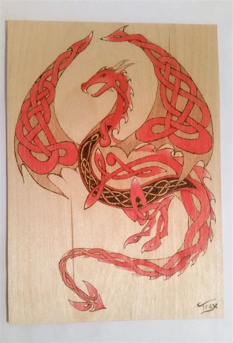 Red Celtic Dragon Pyrography Picture Etsy