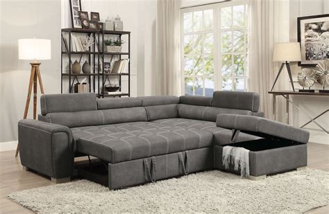 Structured side cushions lend a vintage look. Thelma Gray Fabric Sleeper Sofa Sectional | KFROOMS