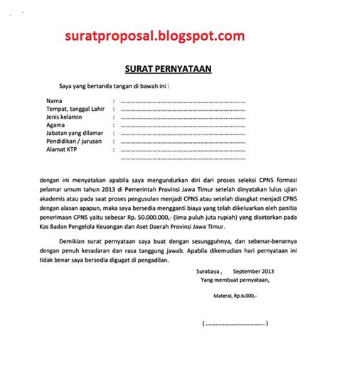 Contoh Surat CPNS Pernyataan Tidak Mengundurkan Diri ...