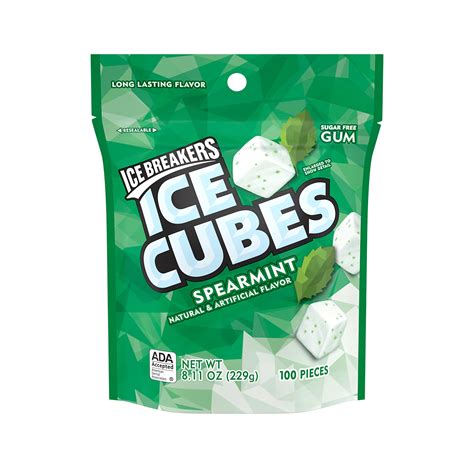 ICE BREAKERS ICE CUBES Spearmint Sugar Free Chewing Gum Made With