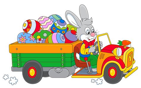 Easter Bunny With Egg Truck Png Clipart